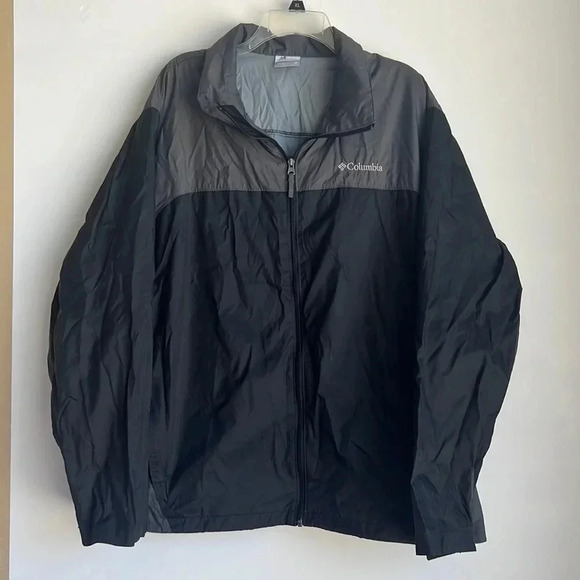 Columbia 100% Nylon Windbreaker Womens Size 1X Black/Gray Hidden Hood - Picture 1 of 12